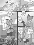 2020 3:4 absurd_res anthro big_breasts breasts canid canine clothed clothing comic dialogue digital_media_(artwork) dipstick_ears disney duo english_text eyes_closed female fox freckles_(artist) gloves_(marking) greyscale hand_on_breast hi_res huge_breasts inside judy_hopps lagomorph leg_markings leporid male mammal markings monochrome multicolored_ears nick_wilde rabbit red_fox socks_(marking) speech_bubble text true_fox url zootopia