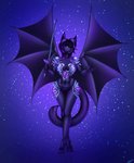 4_toes 5_fingers anthro armor breasts exposure_variation feet female fingers hair membrane_(anatomy) membranous_wings purple_eyes purple_hair solo toes unconvincing_armor wings shumey felid feline mammal 2020 digital_media_(artwork) hi_res