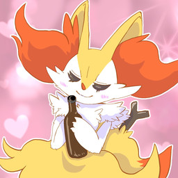 3_fingers ambiguous_anthro ambiguous_gender anthro arm_tuft biped blush blush_lines bottle cheek_tuft chest_tuft claws closed_smile container dipstick_tail eyelashes eyes_closed facial_tuft finger_claws fingers front_view fur heart_symbol hip_tuft holding_bottle holding_container holding_object inner_ear_fluff markings mouth_closed multicolored_body multicolored_fur nude_ambiguous nude_anthro object_in_tail orange_body orange_fur orange_inner_ear_fluff orange_nose orange_tail_tip pink_background pointy_ears prick_ears shoulder_tuft simple_background smile solo standing stick stick_in_tail tail tail_markings thick_eyelashes tuft two_tone_tail white_body white_claws white_fur yellow_body yellow_fur yellow_tail quail_00n0 nintendo pokemon braixen canid generation_6_pokemon mammal pokemon_(species) 1:1 2026 cel_shading colored digital_drawing_(artwork) digital_media_(artwork) half-length_portrait hi_res japanese_description portrait shaded