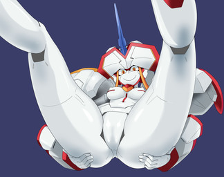 breasts butt butt_squish featureless_crotch female hand_on_butt looking_at_viewer lying machine not_furry nude on_back purple_background simple_background smile solo spread_legs spreading squish mdthetest darling_in_the_franxx studio_trigger strelizia humanoid robot robot_humanoid hi_res