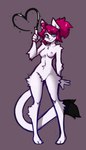 3_toes 5_fingers anthro blue_eyes breasts curvy_figure feet female finger_painting fingers fur grin hair heart_symbol looking_at_viewer nipples nude paint painting pink_hair ponytail pupils red_pupils simple_background slim smile solo standing toes tuft white_body white_fur wide_hips mewgle canvas_(mewgle) domestic_cat felid feline felis mammal digital_media_(artwork) hi_res shaded