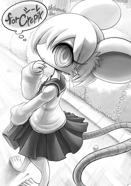 4_fingers 5_toes ambiguous_anthro ambiguous_gender anthro asian_clothing bangs barefoot bent_arm big_eyes biped bottomwear closed_smile clothed clothed_ambiguous clothed_anthro clothing day detailed_background east_asian_clothing eyebrows eyelashes eyelashes_through_hair facial_tuft feet fingers fully_clothed fully_clothed_ambiguous fully_clothed_anthro hair high-angle_view holding_bag humanoid_feet japanese_clothing japanese_school_uniform kemono looking_at_viewer mouth_closed outside plant plantigrade pupils rat_tail round_ears school_uniform serafuku short_hair shrub skirt smile snout solo standing tail text thought_bubble toes translucent translucent_hair tuft uniform walking sho_shibamoto al_(crepix) mammal mouse murid murine rodent 2020 absurd_res artist_name digital_media_(artwork) english_text full-length_portrait hi_res japanese_description japanese_text monochrome portrait shaded
