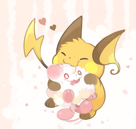 3_toes :3 ambiguous_gender armless bodily_fluids brown_body brown_fur daww duo eyes_closed feet feral fur head_tuft heart_symbol motion_lines multicolored_body multicolored_fur open_mouth orange_body orange_fur smile standing star sweat sweatdrop tail tail_motion tailwag toes tongue tongue_out tuft yellow_body yellow_fur kanannbo nintendo pokemon generation_1_pokemon generation_6_pokemon pokemon_(species) raichu swirlix 2015 low_res