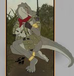 anthro backpack breasts clothed clothing eyebrow_piercing eyebrow_ring facial_piercing female kerchief neckerchief neckwear piercing pouches ring_piercing skimpy solo derpwolfy18971 tanah_(derpwolfy18971) crocodile crocodilian reptile scalie hi_res