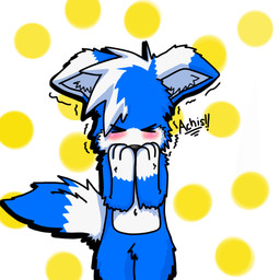 anthro biped black_nose blue_body blue_ears blue_fur blue_hair blush dipstick_ears dipstick_tail dotted_background ear_markings eyes_closed fur hair inner_ear_fluff male markings multicolored_body multicolored_ears multicolored_fur multicolored_hair pattern_background simple_background sneeze solo tail tail_markings tuft two_tone_body two_tone_ears two_tone_fur two_tone_hair white_body white_ears white_fur white_hair white_inner_ear yellow_background gaokun gao_(gaokun) border_collie canid canine canis collie domestic_dog herding_dog hybrid mammal nordic_sled_dog pastoral_dog samoyed sheepdog spitz 1:1 2012