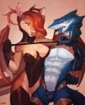 2018 absurd_res alys anthro bdsm biped bound breasts claws clothed clothing collar digital_media_(artwork) disciplewinter dominant dominant_female dragon duo facial_piercing female fur hair hi_res horn hybrid kangaroo leash legwear long_hair macropod male male/female mammal marsupial mythological_creature mythological_scalie mythology necroizu nipples nose_piercing open_mouth piercing red_hair scalie septum_piercing sergal simple_background smile standing submissive submissive_male tail thigh_highs wings