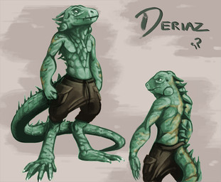 5_fingers 5_toes anthro barefoot biped bottomwear brown_background brown_bottomwear brown_clothing brown_shorts claws closed_smile clothed clothed_anthro clothed_male clothing dewlap_(anatomy) digitigrade dorsal_ridge feet finger_claws fingers front_view furrowed_eyebrows green_body green_scales male mouth_closed orange_body orange_scales pockets rear_view scales shorts shorts_only simple_background smile snout solo tail tail_ridge text toe_claws toes topless topless_anthro topless_male white_sclera deriaz deriaz_(character) iguana iguanid lizard reptile scalie 2014 artist_name character_name digital_drawing_(artwork) digital_media_(artwork) full-length_portrait portrait three-quarter_portrait