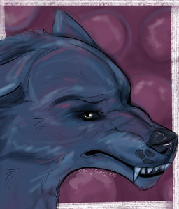 anthro bared_teeth black_body black_fur black_nose fur green_eyes male solo teeth furrymammy arnulf_bader canid canine canis mammal wolf hi_res