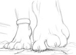 anthro big_feet city city_destruction claws destruction feet female foot_crush foot_focus fur giga huge_feet landscape_dwarfing macro mountain paws toe_claws toes kencougr mythology emma_(t-bone) avian gryphon mythological_avian mythological_creature 2014 greyscale monochrome sketch