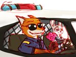 anthro car clothed clothing driving duo eyewear food fully_clothed fur grey_body grey_fur holding_food holding_object inside_car inside_vehicle motor_vehicle necktie orange_body orange_fur pawpsicle police police_car police_uniform police_vehicle popsicle shirt smile sunglasses topwear uniform vehicle yibsy disney zootopia judy_hopps nick_wilde canid canine fox lagomorph leporid mammal rabbit red_fox true_fox 2016 hi_res