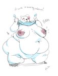 anthro areola belly big_belly big_breasts biped blush breasts eyes_closed female fur morbidly_obese morbidly_obese_anthro morbidly_obese_female nipples obese obese_anthro obese_female overweight overweight_anthro overweight_female simple_background smile solo text white_body white_fur emberwick lily_(emberwick) bear mammal polar_bear ursine absurd_res english_text hi_res