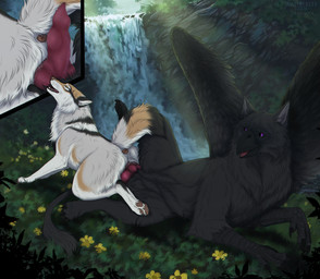 animal_genitalia animal_vulva anus aroused beak black_body bodily_fluids bundle butt canine_genitalia canine_vulva claws close-up close_view duo erection fantasy female feral feral_on_feral feral_penetrated feral_penetrating feral_penetrating_feral flower food forest genital_fluids genitals hole_(anatomy) knot knotting male male/female natural nature penetration penis plant sex tail tree vaginal vaginal_penetration vulva waterfall wings msdeadsoul valiberite mythology solana_(valiberite) windlass avian bird canid canine canis domestic_dog fox gryphon hybrid mammal mythological_avian mythological_creature wolf absurd_res hi_res