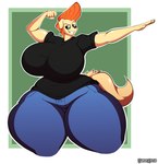 anthro big_breasts bottomwear breasts clothing cosplay crossgender curvy_figure denim denim_bottomwear denim_clothing eyewear female fingers fur hair hourglass_figure huge_breasts jeans orange_hair pants short_hair simple_background smile solo standing sunglasses tan_body tan_fur teeth thick_thighs voluptuous wide_hips superix cartoon_network johnny_bravo_(series) ginger_(jaeh) johnny_bravo bird_dog canid canine canis domestic_dog hunting_dog labrador mammal retriever 2018 absurd_res artist_name digital_media_(artwork) hi_res