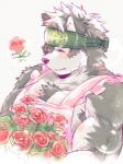 accessory anthro clothing flower fur headband kemono male multicolored_body multicolored_fur muscular muscular_anthro muscular_male pecs plant rose_(flower) simple_background solo white_body white_fur haruki lifewonders tokyo_afterschool_summoners horkeu_kamui_(tas) canid canine canis mammal wolf 2017 3:4