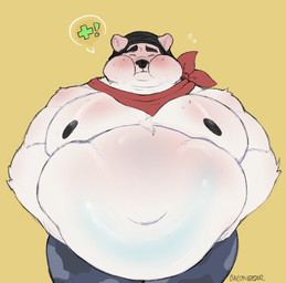 anthro belly belly_expansion belly_grab big_belly big_cheeks black_nipples blep bloated blush bottomwear camo camo_bottomwear camo_clothing camo_pants camo_print chubby_cheeks clothing expansion eyes_closed fur hand_on_belly headgear holding_stomach kerchief love_handles male musclegut muscular navel neckerchief neckwear nipples obese obese_anthro obese_male overweight overweight_anthro overweight_male pants pattern_bottomwear pattern_clothing pattern_pants pecs pink_tongue red_kerchief red_neckerchief rumbling_stomach simple_background sloshing_belly solo speech_bubble text thick_thighs tongue tongue_out weight_gain white_body white_fur yellow_background baconbearart epic_games fortnite polar_patroller bear mammal polar_bear ursine english_text hi_res