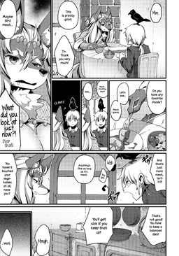 bodily_fluids cutlery drooling female food fork inside kitchen kitchen_utensils male saliva text tools nenemaru avian bird canid canine canis corvid corvus_(genus) crow human mammal oscine passerine wolf comic digital_media_(artwork) english_text hi_res monochrome