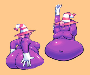 back_rolls belly belly_focus big_belly big_butt breasts butt butt_focus butt_squish chubby_cheeks clothing double_chin eyeless female glistening glistening_belly gloves hair hand_behind_head hand_on_butt hand_on_own_butt handwear hat headgear headwear huge_butt love_handles multiple_poses navel nude obese obese_female obese_humanoid obscured_eyes overweight overweight_female overweight_humanoid pink_hair pose purple_body raised_arm simple_background smile solo squish stretching tan_background thick_thighs white_clothing white_gloves white_handwear witch_hat noctoon mario_bros nintendo paper_mario vivian_(mario) ghost humanoid shadow_siren spirit 2019 digital_drawing_(artwork) digital_media_(artwork) signature trans_(lore) trans_woman_(lore)