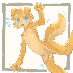 5_fingers anthro arm_tuft balls blue_eyes blush body_blush claws elbow_tuft emanata erection eyebrows facial_tuft fangs finger_claws fingers floppy_ears fluffy fluffy_tail foreskin fur genitals humanoid_genitalia humanoid_penis kemono looking_at_viewer male male_anthro multicolored_body multicolored_fur nude_anthro nude_male open_mouth penis penis_blush shoulder_tuft simple_background solo tail tan_balls tan_body tan_eyebrows tan_fur tan_penis teeth tripping tuft two_tone_body two_tone_fur white_background yellow_body yellow_fur young young_anthro young_male regcron crowl_(regcron) canid canine canis domestic_dog mammal 1:1 2026 hi_res