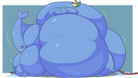 anthro belly belly_expansion big_belly big_breasts big_butt big_cheeks big_tail black_mouth black_sclera blue_background blue_tail border breast_expansion breasts brown_clothing brown_topwear butt butt_expansion cheek_expansion clothing duo expansion eyelashes female green_body green_tail hat headgear headwear hose hose_inflation huge_belly huge_breasts huge_butt huge_cheeks huge_tail hyper hyper_belly hyper_breasts hyper_butt hyper_cheeks hyper_inflation hyper_tail immobile inflation larger_female liquid_inflation lying morbidly_obese morbidly_obese_anthro morbidly_obese_female motion_lines multicolored_body obese obese_anthro obese_female on_another on_side open_mouth open_smile overweight overweight_anthro overweight_female pink_tongue red_eyes red_mouth red_tongue simple_background sitting_on_another size_difference smaller_female smile swelling tail tan_body tongue topwear two_tone_body water_inflation weight_gain white_border white_clothing white_eyes white_hat white_headwear adansin nintendo pokemon brenda_(adansin) mederith_(adansin) eeveelution generation_1_pokemon generation_5_pokemon pokemon_(species) snivy vaporeon 16:9 2026 cel_shading colored digital_media_(artwork) hi_res shaded widescreen