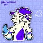 angry anthro blue_background blue_eyes blue_hair blue_markings cross-popping_vein dipstick_tail fist fur hair leon_the_wulfy male markings narrowed_eyes open_mouth pattern_background simple_background snarling solo sticker tail tail_markings teeth white_body white_fur keenadraws canid canine canis mammal wolf 1:1 2024
