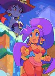 blue_eyes duo ear_piercing female hair humanoid_pointy_ears jewelry navel not_furry piercing pirate pointy_ears ponytail purple_hair red_eyes tan_body tan_skin white_body bacun shantae_(series) wayforward risky_boots shantae genie human humanoid mammal absurd_res hi_res