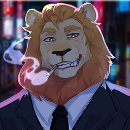 accessory anthro black_clothing black_necktie black_topwear blurred_background cigarette clothed clothing fangs fur green_eyes grin looking_at_viewer male mane necktie orange_mane pupils smile smoke smoking solo tan_body tan_fur teeth topwear unsigned white_clothing white_pupils white_topwear corzh77 felid lion mammal pantherine 1:1 absurd_res bust_portrait hi_res icon portrait