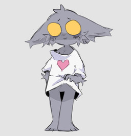 anthro black_body black_fur bottomless clothed clothing clothing_lift ears_down featureless_crotch fur male no_pupils null oversized_clothing oversized_topwear pivoted_ears shirt shirt_lift simple_background smile solo t-shirt topwear yellow_eyes kirua_ertti league_of_legends riot_games tencent veigar mammal yordle full-length_portrait portrait