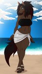 anthro bandeau beach beachwear big_breasts breasts clothing feet female footwear sandals shoes solo topwear foot_ninja15 equid equine horse mammal 4:7 absurd_res digital_drawing_(artwork) digital_media_(artwork) hi_res