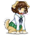 ambiguous_gender anthro blush brown_eyes brown_hair clothing collar fur hair school_uniform smile solo tail tail_motion tailwag tan_body tan_fur tongue tongue_out uniform kasetsu_hanga girls_und_panzer akiyama_yukari canid canine canis domestic_dog mammal 1:1 2013