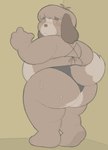 anthro back-tie_bikini belly big_butt bikini black_bikini black_clothing black_swimwear blush bodily_fluids brown_body brown_fur butt butt_shot changing_room clothed clothing crossdressing fat_arms femboy floppy_ears freckled_butt freckled_face freckles fur inside looking_at_own_butt love_handles male micro_bikini navel nervous overweight overweight_anthro overweight_male shy skimpy solo standing string_bikini sweat sweaty_butt swimwear tail teapot_(body_type) thick_thighs tight_bikini triangle_bikini two-piece_swimsuit cafongterua animal_crossing nintendo digby_(animal_crossing) canid canine canis domestic_dog mammal shih_tzu toy_dog 2024 colored digital_drawing_(artwork) digital_media_(artwork)