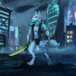 augmented bulge clothing cybernetics cyberpunk edgerunners holding_katana holding_melee_weapon holding_object holding_sword holding_weapon katana machine male melee_weapon solo sword underwear weapon loque canid canine canis cyborg mammal wolf 1:1