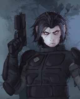angry anthro armor black_body black_fur black_hair body_armor clothed clothing elbow_pads facial_hair female frown fur gloves gun hair handgun handwear holding_gun holding_object holding_ranged_weapon holding_weapon looking_at_viewer military military_uniform narrowed_eyes ranged_weapon short_hair shoulder_pads sideburns soldier solo tomboy uniform warrior weapon redustheriotact idika_(imnotafurry12) haplorhine mammal monkey primate 2023 hi_res
