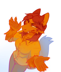 anthro bottomwear breasts clothed clothing female fur grey_bottomwear grey_clothing grey_pants hair high-angle_view looking_at_viewer medium_breasts mouth_closed narrowed_eyes one_eye_closed orange_body orange_clothing orange_fur orange_hair orange_pupils orange_topwear pants pupils simple_background solo tail topwear unsigned white_background yellow_eyes corzh77 mythology dragon furred_dragon furred_scalie mythological_creature mythological_scalie scalie absurd_res hi_res