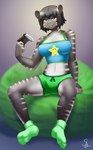 anthro bean_bag clothed clothing controller dolphin_shorts female fingers footwear fur game_controller gaming holding_object looking_at_viewer playing_video_game sitting socks solo white_body white_fur siamkhan absurd_res digital_media_(artwork) hi_res