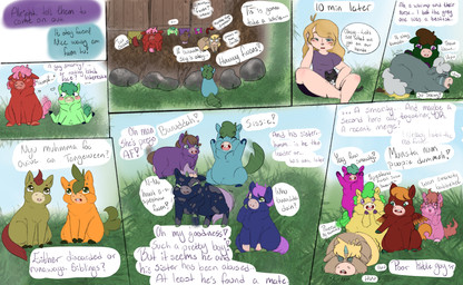 1_horn >_< animal_genitalia baby_talk balls black_body black_bottomwear black_clothing black_fur black_pants blonde_hair blue_body blue_eyes blue_fur blush bodily_fluids bottomwear brown_hair brown_tail clothing crotch_breasts crying day dialogue eyes_closed feces female female_feral female_human feral fur genital_fluids genitals grass green_body green_eyes green_fur green_hair green_hooves green_horn green_tail grey_body grey_fur group hair hooves horn light_body light_skin looking_at_another love male male_feral markings nipples orange_body orange_fur outside pants pink_body pink_fur pink_hair pink_tail plant purple_body purple_clothing purple_eyes purple_fur purple_hair purple_shirt purple_tail purple_topwear red_body red_fur scared sheath shirt sitting snot spots spotted_body spotted_fur tail tail_motion tailwag tears text topwear urine white_hair white_tail wings young young_feral young_male lemoncurds fluffy_pony mythology domestic_cat equid equine felid feline felis fluffy_pony_(species) human mammal microfluff mythological_creature mythological_equine pegasus unicorn winged_unicorn 2023 absurd_res comic digital_media_(artwork) english_text hi_res