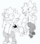 dual_persona duo female horn humanoid_pointy_ears loli membrane_(anatomy) membranous_wings nipples pointy_ears simple_background smile spade_tail tail white_background wings young young_female young_humanoid sweetpotato_(artist) the_simpsons lisa_simpson demon humanoid monochrome