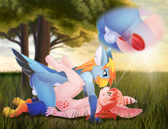animal_genitalia animal_penis balls beark blonde_hair blue_body blue_eyes canine_genitalia canine_penis cervix duo erection female genitals grass hair internal knot male male/female nude outside penis perineum plant sky tree uterus vulva b-ern avian hybrid lagomorph leporid mammal rabbit 2026 hi_res