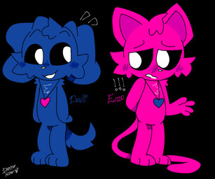ambiguous_gender anthro collar duo solo mrdreams bluedog_(character) pinkat_(character) canid canine canis domestic_cat domestic_dog felid feline felis mammal 6:5 tagme male_(lore)