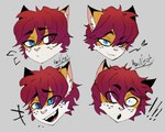 anthro blue_eyes fur hair male red_hair yellow_body yellow_fur harucat harucat_(harucat) felid feline mammal expression_sheet hi_res model_sheet sketch