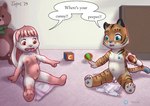 anthro balls diaper duo female genitals humanoid_genitalia humanoid_penis humanoid_pussy male pacifier penis pussy text toddler young liryal felid hybrid lagomorph leopard leporid mammal pantherine rabbit tiger absurd_res english_text hi_res