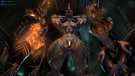 abs athletic athletic_female breasts dominant dominant_female female first_person_view genitals glowing glowing_body glowing_genitalia glowing_markings glowing_vulva group hand_behind_head hand_on_hip looking_at_viewer low-angle_view markings not_furry orange_body small_breasts small_waist thick_thighs trio vulva wide_hips samtrix sumsmutcreator_(modeler) digital_extremes tencent warframe ember_(warframe) ember_heirloom_(warframe) biomechanical humanoid warframe_(species) 16:9 3d_(artwork) digital_media_(artwork) hi_res widescreen