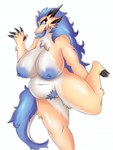 anthro belly big_breasts black_horn blue_body blue_eyes blue_fur blue_hair blue_nipples blue_tail breasts eyelashes eyewear female fur genitals hair horn huge_breasts nipples overweight overweight_anthro overweight_female pubes pussy slightly_chubby slightly_chubby_female solo tail tan_body tan_fur white_body white_fur yellow_body yellow_eyes yellow_fur parassite mythology dragon furred_dragon furred_scalie mythological_creature mythological_scalie scalie absurd_res hi_res