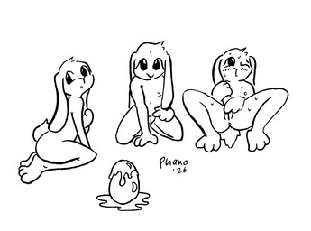 anthro anus bodily_fluids egg embarrassed female flat_chested genitals loli looking_at_viewer looking_back nervous nude presenting shy solo spread_legs spread_vulva spreading sweat sweatdrop vulva young young_female phano lagomorph leporid mammal rabbit monochrome