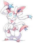 accessory blue_eyes blush bow_ribbon bow_tie breasts busty_feral featureless_breasts female feral hair_accessory hair_bow hair_ribbon kemono ribbons semi-anthro solo oyatsu nintendo pokemon eeveelution generation_6_pokemon pokemon_(species) sylveon hi_res