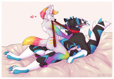 anthro anthro_on_anthro anthro_penetrated anthro_penetrating anthro_penetrating_anthro areola balls blush breasts butt collar cowgirl_position dominant dominant_female duo eye_contact female female_on_top female_penetrated from_front_position genitals hair leash leash_pull looking_at_another male male/female male_on_bottom male_penetrating male_penetrating_female multicolored_hair multicolored_tail narrowed_eyes nipples on_bottom on_top open_mouth pawpads penetration penile penile_penetration penis penis_in_vagina rainbow_hair rainbow_tail romantic romantic_couple seductive sex simple_background tail vaginal vaginal_penetration alibi-cami mythology dragon hybrid mythological_creature mythological_scalie scalie