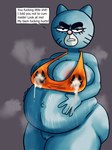 5_fingers angry anthro areola areola_slip belly big_areola big_belly big_breasts biped black_eyebrows black_text blue_body blue_breasts blue_ears bodily_fluids bottomless bottomless_anthro bottomless_female breasts bulging_breasts clothed clothing crop_top crop_top_only dialogue elderly elderly_anthro elderly_female excessive_sweat eyebrows eyelashes eyelids female fingers genitals grey_background grey_eyelids hand_on_belly hands_on_own_belly holidays huge_belly huge_breasts humanoid_hands innie_pussy insult lactating lactating_through_clothing legs_together looking_at_viewer mature_anthro mature_female monotone_background narrowed_eyes navel orange_clothing orange_crop_top orange_shirt orange_topwear outie_navel pink_areola pink_nose pointy_ears pregnant pregnant_anthro pregnant_female prick_ears profanity pussy round_head round_nose shirt shirt_only simple_background solo speech_bubble standing steam stretch_marks sweat talking_to_viewer text thick_eyebrows thick_thighs three-quarter_view topwear topwear_only unwanted_cum_inside wet wet_clothing white_speech_bubble tool01k cartoon_network halloween the_amazing_world_of_gumball mary_senicourt domestic_cat felid feline felis mammal 2021 3:4 absurd_res digital_drawing_(artwork) digital_media_(artwork) english_text hi_res