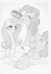 2012 absurd_res aoi_takayuki blush cutie_mark duo earth_pony equid equine eyes_closed feathered_wings feathers female feral flower fluttershy_(mlp) friendship_is_magic hair hasbro hi_res horse long_hair mammal monochrome mouth_hold my_little_pony mythological_creature mythological_equine mythology pegasus pinkie_pie_(mlp) plant pony quadruped sitting standing tail wings