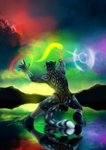 black_body black_fur clothed clothing feathered_headdress fur iridescent iridescent_water magic magic_user male markings multicolored_sky rear_view sky solo topless topless_male water white_markings the_raf felid jaguar mammal pantherine 2020 digital_media_(artwork) hi_res