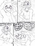 alphys anthro bed blush bodily_fluids breasts caressing claws collar comic cuddling dialogue duo ear_fins english_text eye_patch eyewear fangs female female/female female_pov fin first_person_view fish from_front_position furniture glasses hi_res lizard lying marine missionary_position monochrome non-mammal_breasts on_back reptile scalie sex smile spread_legs spreading sweat teeth text tongue undertaild undertale undertale_(series) undyne