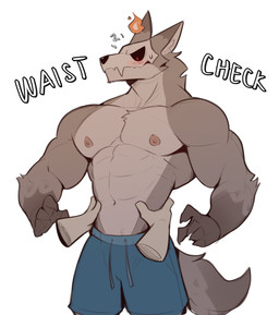 anthro biped blush bodily_fluids bone bone_mask disembodied_hand group holding_waist male mask muscular muscular_anthro muscular_male nipples skull skull_mask solo_focus sweat sweatdrop trio wolfanine canid canine canis mammal wolf 2025 absurd_res hi_res